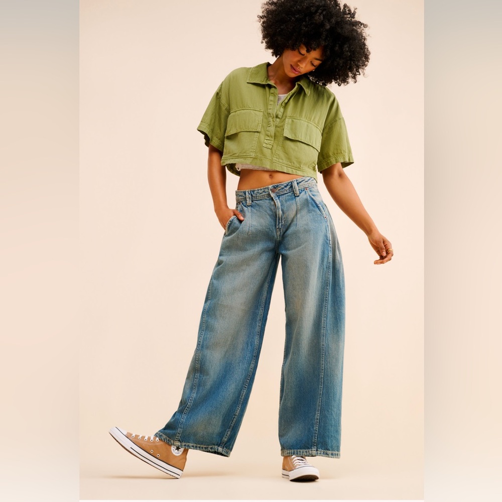 Wide Leg Denim Block Party Trousers